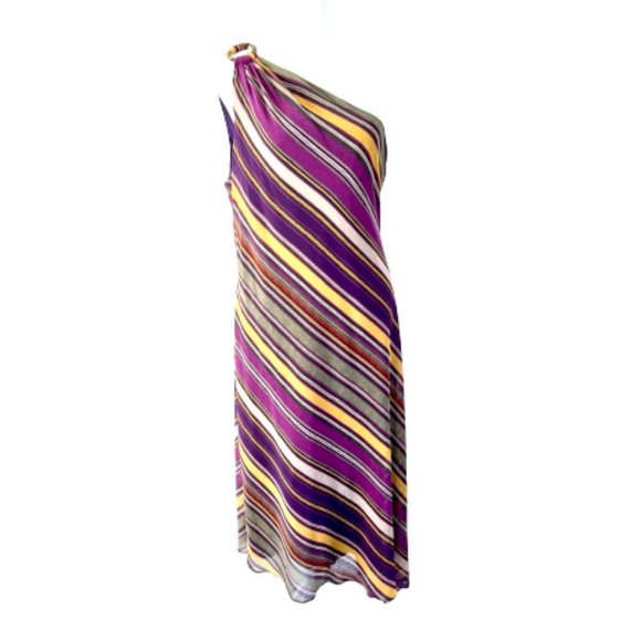 Lauren Ralph Lauren Dresses & Skirts - Lauren Ralph Lauren Women 10 Striped Georgette One-Shoulder Asymmetrical Dress